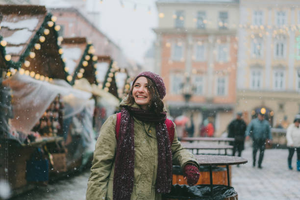 istock Woman walking on Christmas market 900962016