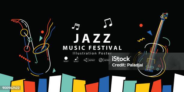 Ilustración de Vector De Ilustración De Música Jazz Festival Banner Cartel Concepto De Fondo y más Vectores Libres de Derechos de Jazz