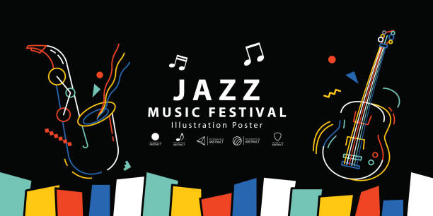 festiwal muzyki jazzowej banner plakat ilustracji wektor. koncepcja tła. - gitara akustyczna obrazy stock illustrations