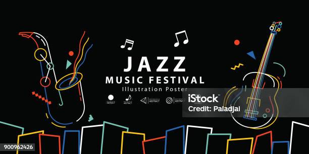 Jazz Music Festival Banner Poster Illustration Vector Background Concept Stock Illustration - Download Image Now