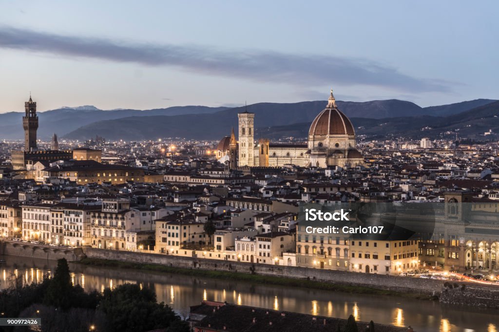 Florence skyline at sunset Urban horizon, Basilica, Baptistery, Sky Antiquities Stock Photo