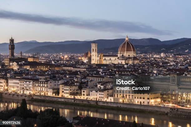 Florence Skyline At Sunset Stock Photo - Download Image Now - Antiquities, Architectural Dome, Architecture