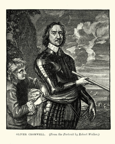 ilustraciones, imágenes clip art, dibujos animados e iconos de stock de oliver cromwell - civil war general engraving men