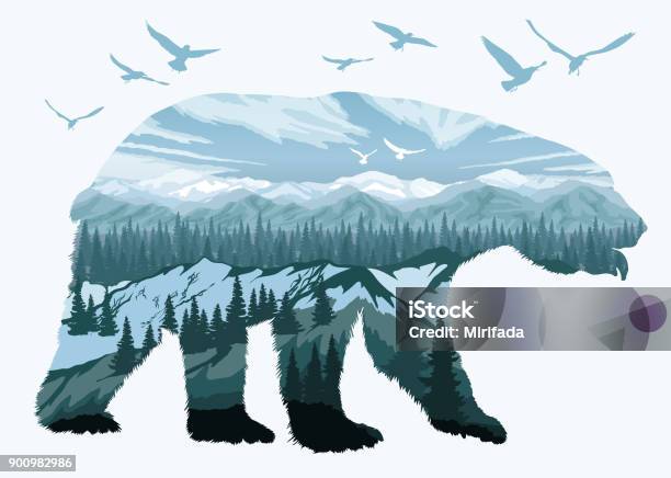 Double Exposure Bear And Animal Wildlife Stock Illustration - Download Image Now - Abstract, Animal, Animal Wildlife