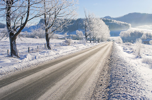 Frozen road during the winter