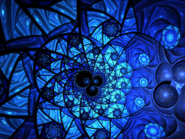 istock Abstract floral mosaic stain glass composition in blue tone 900998230