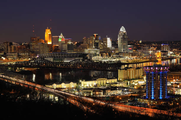 A View of the Cincinnati skyline after dark