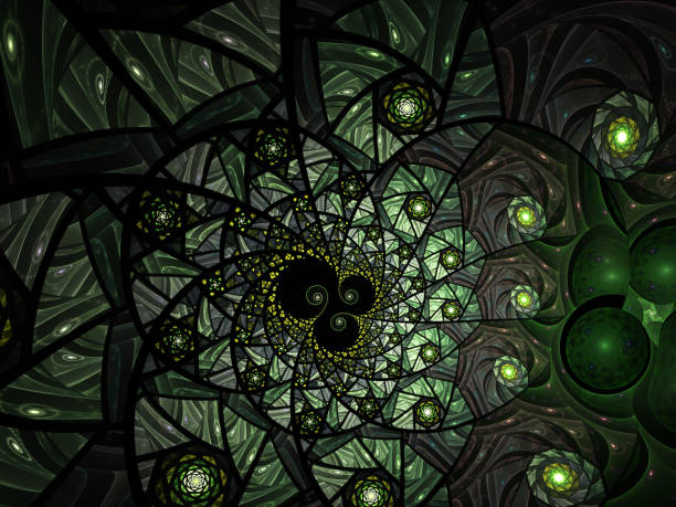 istock Abstract floral mosaic stain glass composition in green 901002038