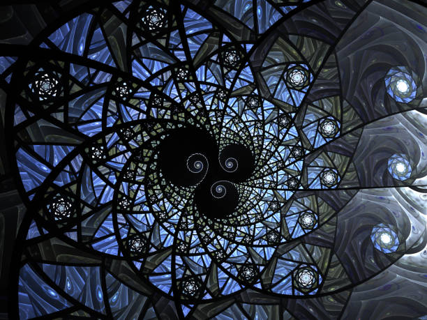 istock Abstract floral mosaic stain glass composition in blue tone 901002432