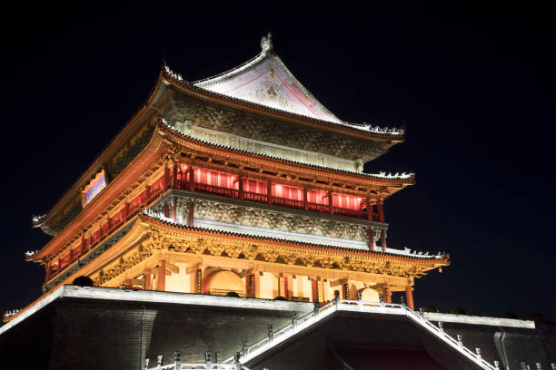 trommelturm von xi ' an, innenstadt von xi wurde im jahre 1380 errichtet. der chinesischen provinz shaanxi - xian tower drum china stock-fotos und bilder