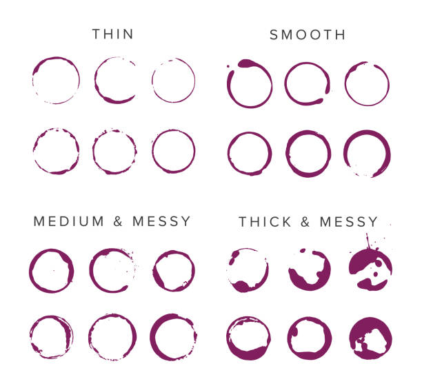 Collection of Vector Wine Marks Abstract vector wine spill set. Collection of thin, medium, thick, smooth, messy alcohol marks, splatters and shapes. wet bottle stock illustrations
