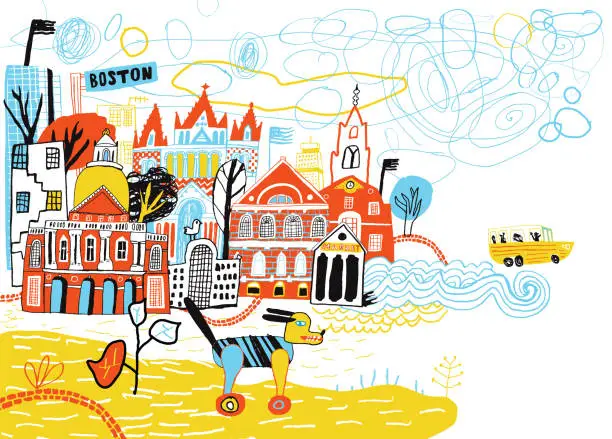 Vector illustration of Hand drawn city Boston USA