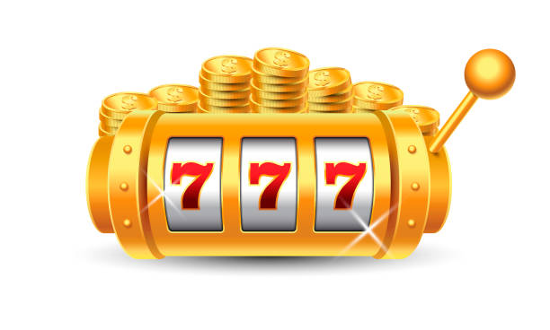 777 の組み合わせと白い背景の上の黄金のコインでスロット マシンを勝つ - gambling coin operated machine jackpot点のイラスト素材／クリップアート素材／マンガ素材／アイコン素材