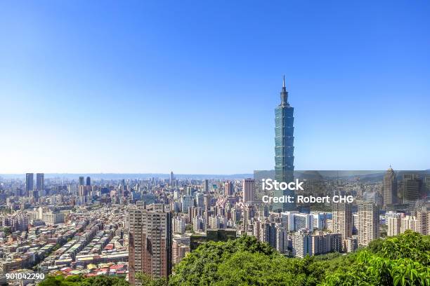 Aerial View Over Taipei City With Taipei 101 Skyscraper Capital City Of Taiwan Stock Photo - Download Image Now