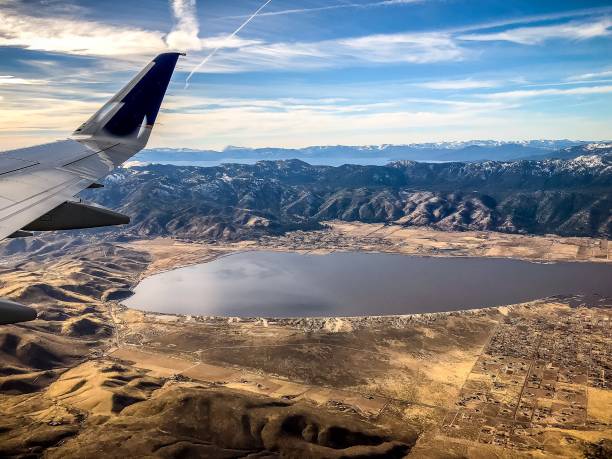 aerial view of Lake Tahoe and Washoe Lake outside of Reno, Nevada