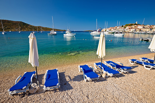 Turquoise Adriatic beach in Primosten, Dalmatia region of Croatia