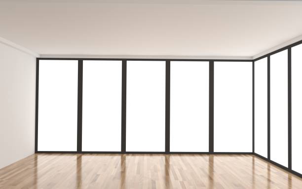 istock interior white empty room with windows in wood floor in 3D rendering 901053964