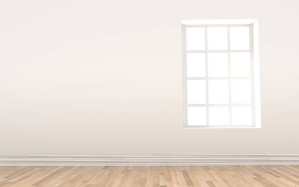 istock interior white empty room with window wood floor in 3D rendering 901053966