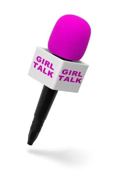 Pink and Black Microphone with Girl Talk Isolated on White Background.