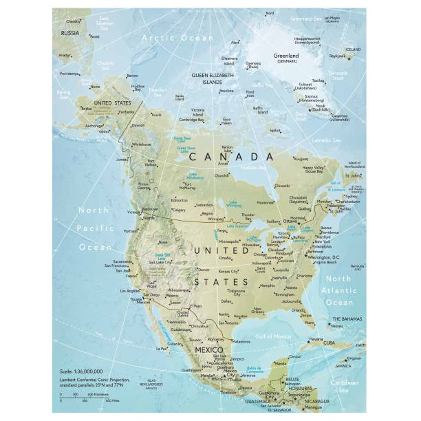 North America map Vector illustration of a detailed map of North America. relief map stock illustrations