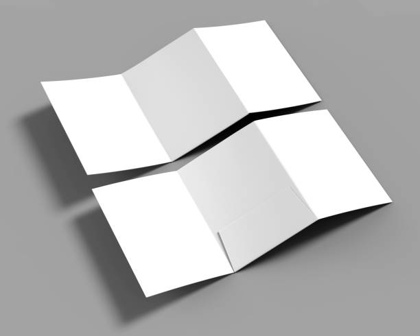 istock Tri-fold Blank white reinforced A4 middle single pocket folder catalog on grey background for mock up. 3D rendering. 901077536