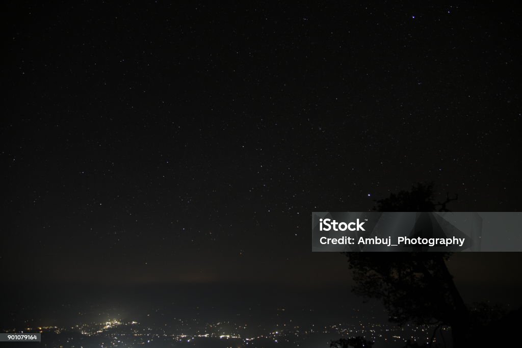 scenic clear sky with cristal stars view in Triund, Mcleodganj, Himchal Pradesh, India, Asia Asia Stock Photo