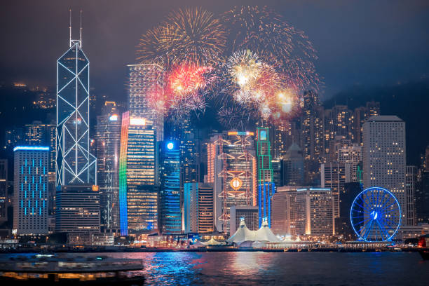 istock Double Exposure of firework and city 901085870