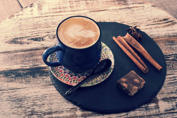 istock Morning Breakfast at cafe cappuccino in a mug 901090064