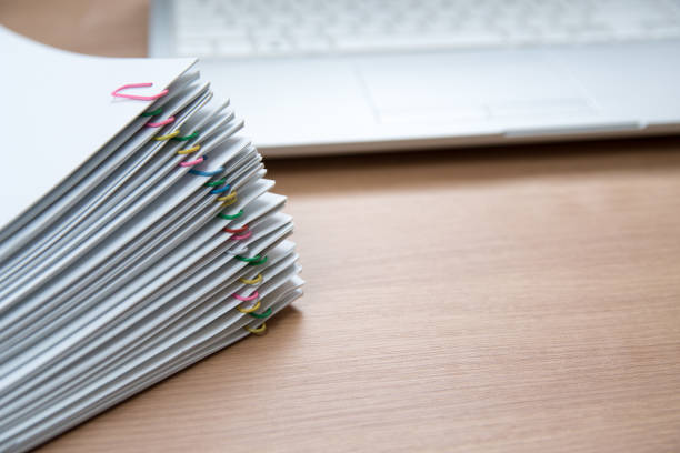 A pile of documents with copy space stock photo