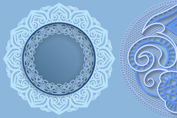 istock Template for design -  round frame with lace edges and  3D mandala on the side. Template for wedding and other congratulations. There is a place in the frame for text, pictures, photos. Vector. 901092700