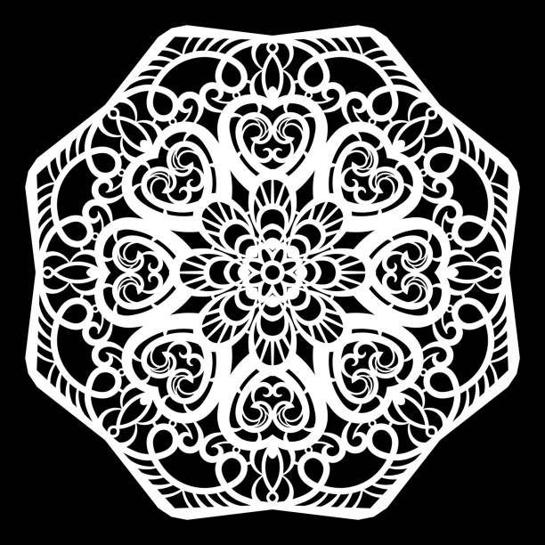 istock Lace round paper doily, lacy snowflake, greeting element, laser cut  template, doily to decorate the cake,  vector illustrations. 901092938