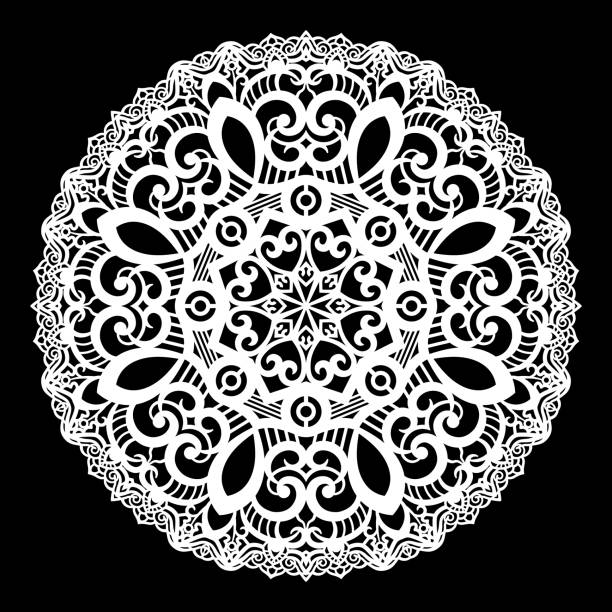 istock Lace round paper doily, lacy snowflake, greeting element, laser cut  template, doily to decorate the cake,  vector illustrations. 901092948