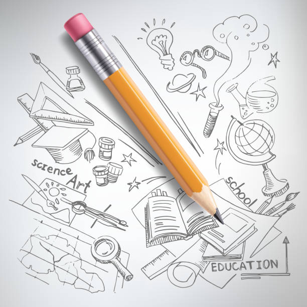 ilustrações de stock, clip art, desenhos animados e ícones de vector education, science concept, pencil, sketch - school pencil