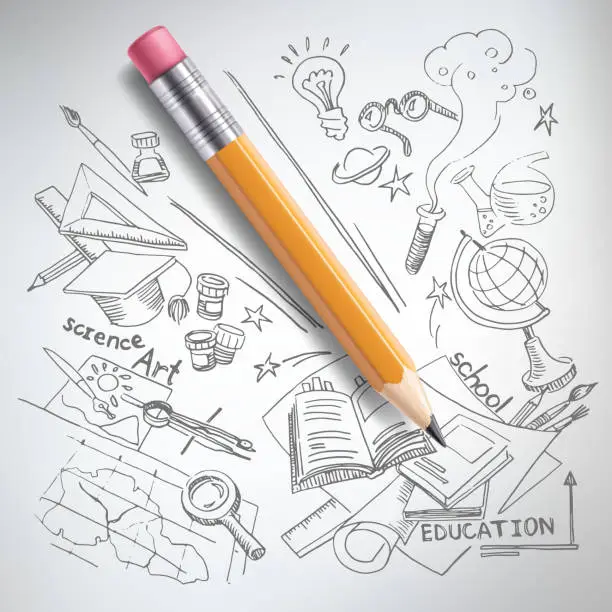 Vector illustration of Vector education, science concept, pencil, sketch