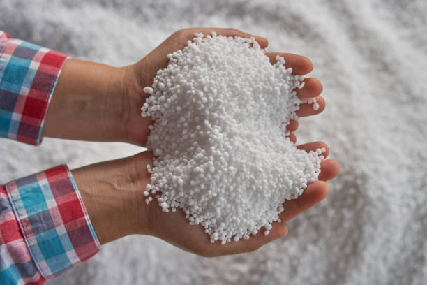 istock Nitrogen fertilizers or urea fertilizer in farmer hand. blurwhite fertilizer background. 901096584