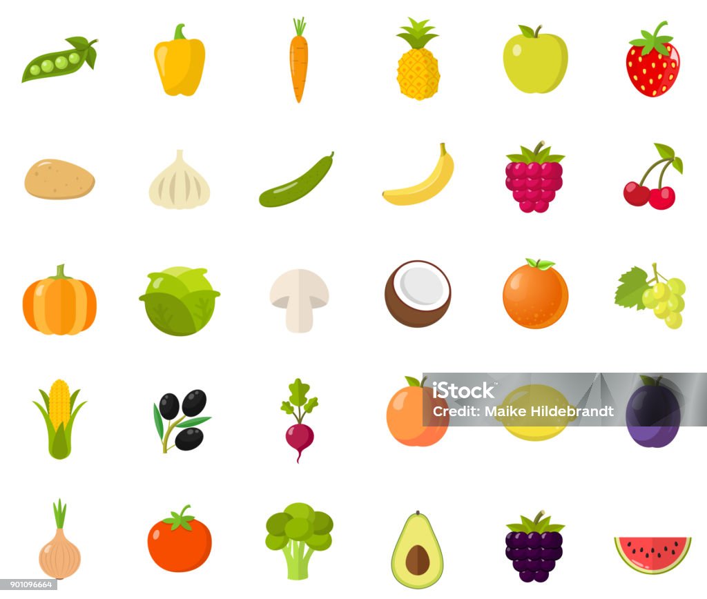 vegetables Flat Design vegetables Icon Set Fruit stock vector