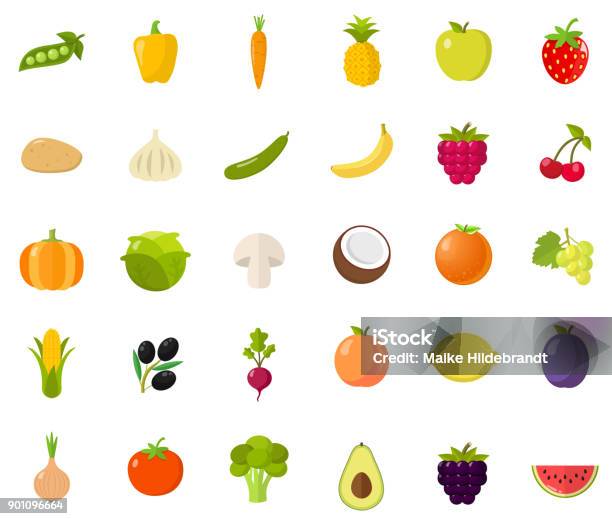 Vegetables Flat Design Stock Illustration - Download Image Now - Fruit, Vegetable, Icon