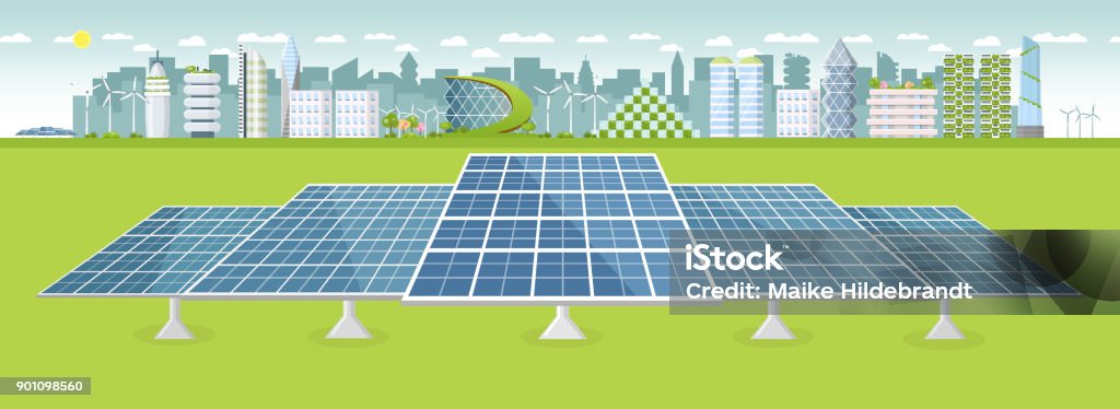 Solar Panel Inkscape Solar Panel Flat Design Stock Illustration - Download Image Now - City ...