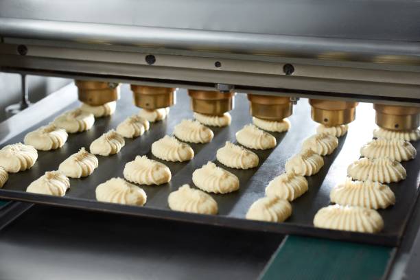istock Conveyor line makes little cakes from raw dough 901107858