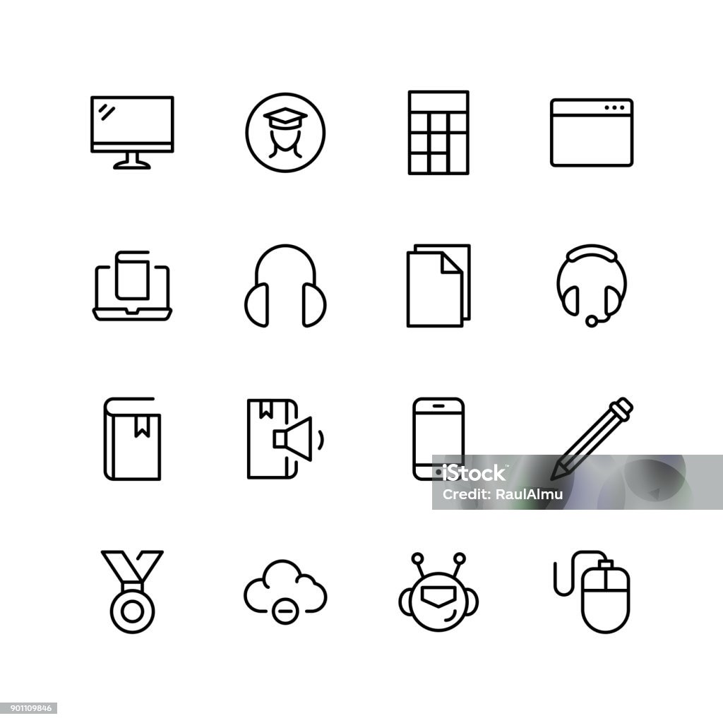 Flat icon set E-learning icon set. Collection of high quality black outline logo for web site design and mobile apps. Vector illustration on a white background. Book stock vector