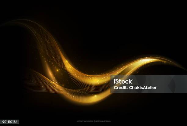 Shiny Abstract Gold Stripe On Dark Background Vector Illustration Stock Illustration - Download Image Now