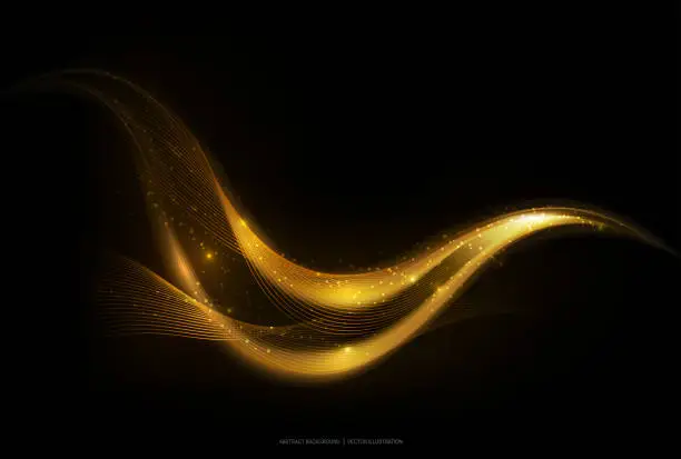 Vector illustration of Shiny abstract gold stripe on dark background, vector illustration