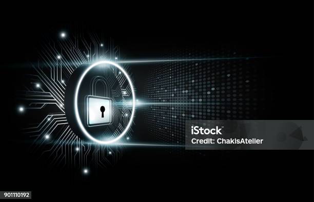 Padlock With Security Lock Hologram Futuristic Technology Background Vector Illustration Stock Illustration - Download Image Now