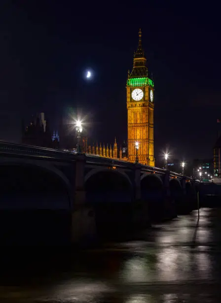 Photo of London cityscape with Westminster Bridge and Elizabeth Tower or Big Ben at night