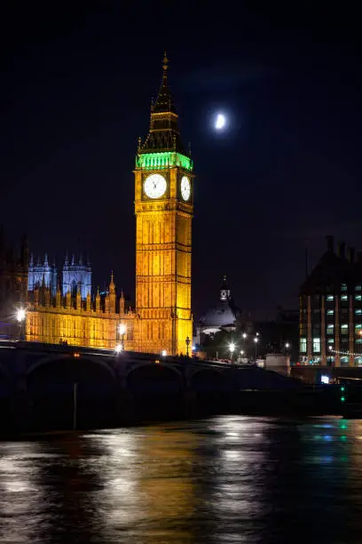 Photo of London cityscape with Westminster Bridge and Elizabeth Tower or Big Ben at night