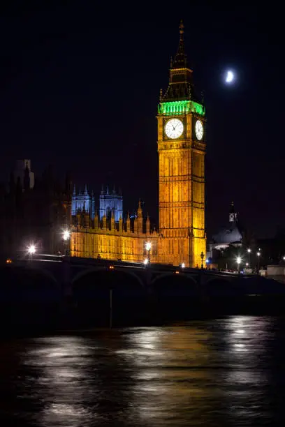 Photo of London cityscape with Westminster Bridge and Elizabeth Tower or Big Ben at night