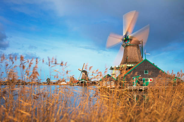 Zaanse Schans is a bucolic Dutch village with historical houses and working windmills near, Amsterdam, Netherland.