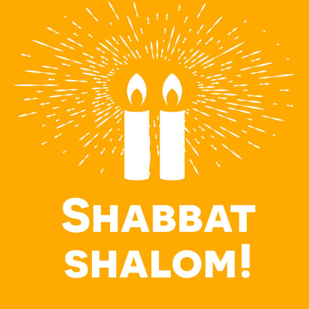 Shabbat shalom candles greeting card lettering vector art illustration