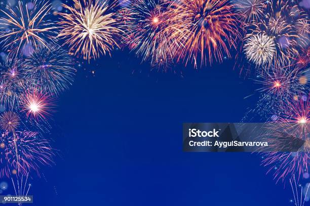 Colourful Fireworks Background With Space In The Middle Stock Photo - Download Image Now