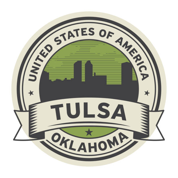 illustrazioni stock, clip art, cartoni animati e icone di tendenza di timbro o etichetta con nome di tulsa, oklahoma - oklahoma tulsa map cartography